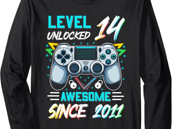 Level 14 unlocked awesome since 2011 14th birthday boy gamer long sleeve t-shirt