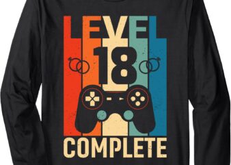 Level 18 Complete Video Gamer 18 Years Wedding Anniversary Long Sleeve T-Shirt