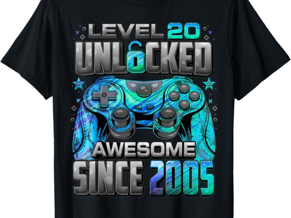 Level 20 unlocked awesome since 2005 20th birthday gaming t-shirt