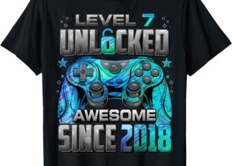 Level 7 Unlocked Awesome Since 2018 7th Birthday Gaming T-Shirt