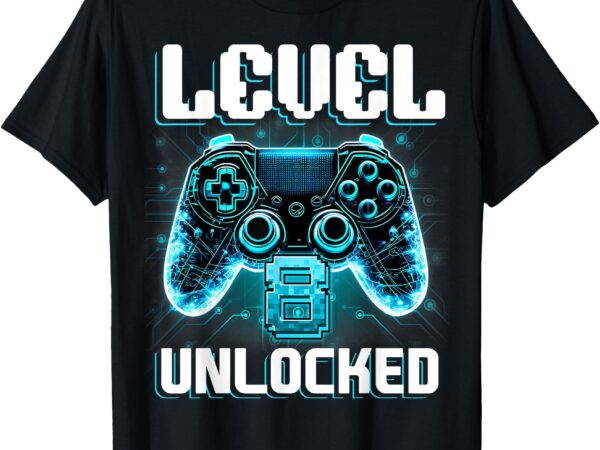 Level 8 birthday gaming 8 year old video games gift boys t-shirt