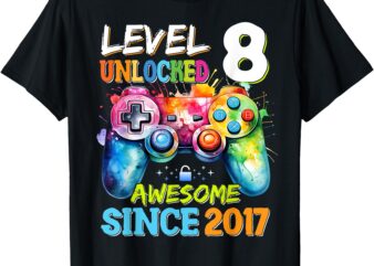 Level 8 Unlocked Awesome 2017 Video Games Birthday T-Shirt