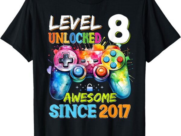 Level 8 unlocked awesome 2017 video games birthday t-shirt