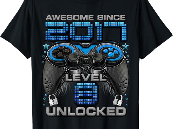 Level 8 unlocked awesome since 2017 8th birthday gaming t-shirt