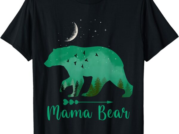 Light blue mama bear with fun moon, birds and stars t-shirt