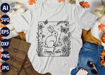 Happy Easter SVG, Easter SVG, Floral Bunny SVG, Spring Svg, Flowers Svg, Easter Shirt Svg, Files For Cricut, Sublimation Designs Downloads