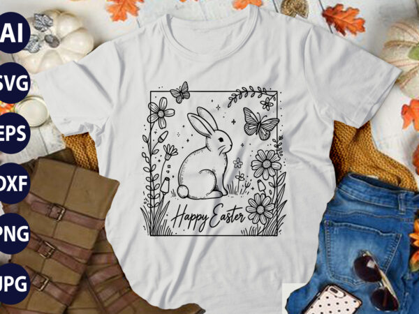 Happy easter svg, easter svg, floral bunny svg, spring svg, flowers svg, easter shirt svg, files for cricut, sublimation designs downloads