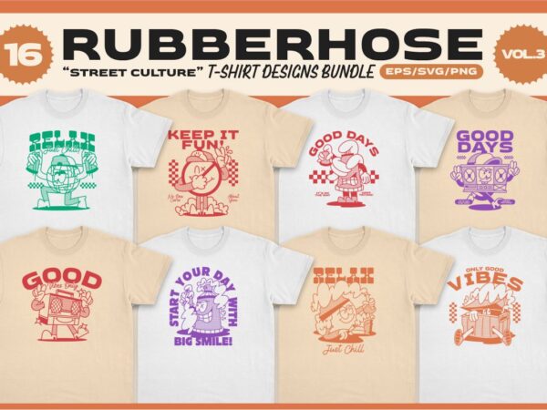 Rubberhose street culture t-shirt designs bundle vol. 3