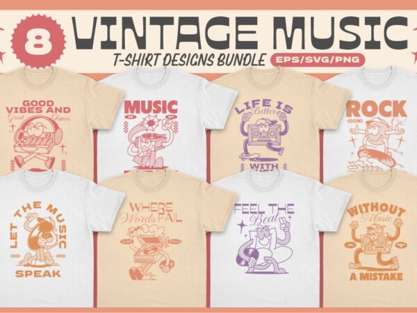 Vintage music t-shirt designs bundle