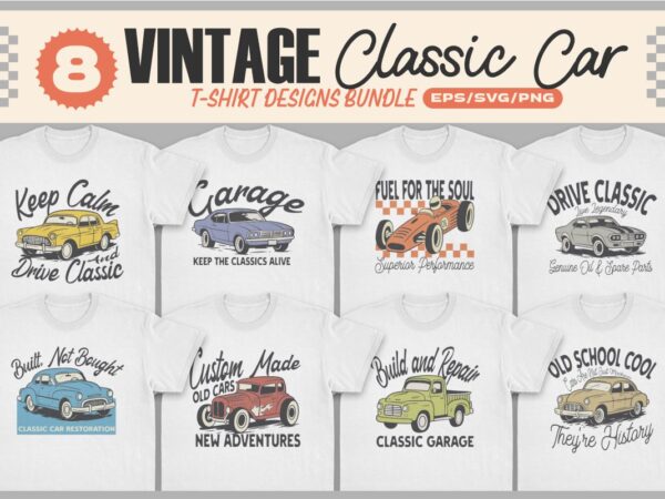 Vintage classic car t-shirt designs bundle