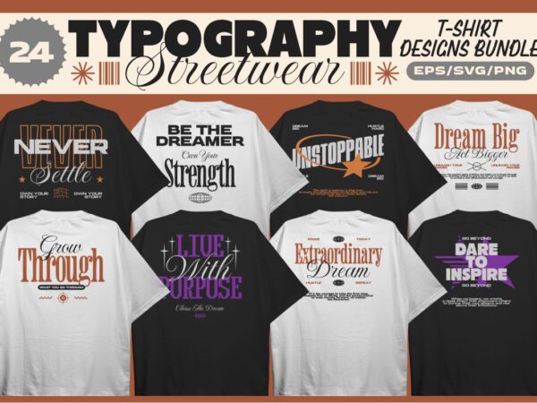 Typography streetwear t-shirt designs bundle