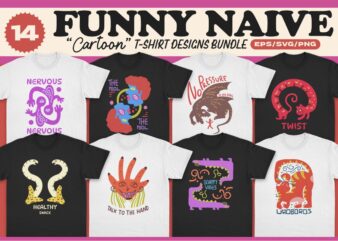 FUNNY NAIVE CARTOON T-SHIRT DESIGNS BUNDLE