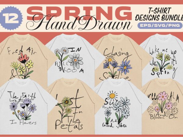 Spring hand drawn t-shirt designs bundle