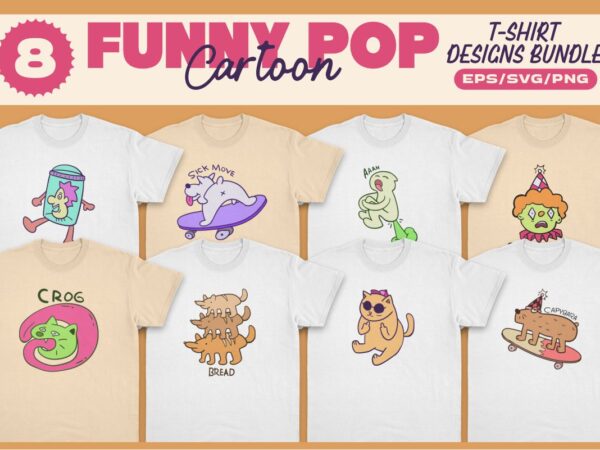 Funny pop cartoon t-shirt designs bundle