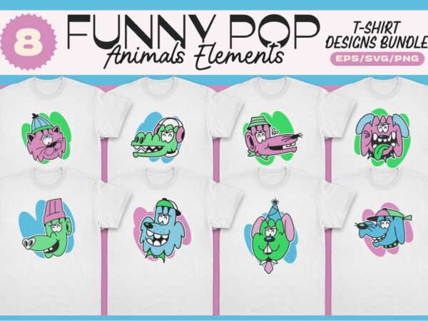 Funny pop animals element t-shirt designs bundle