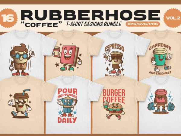 Rubberhose coffee t-shirt designs bundle vol.2