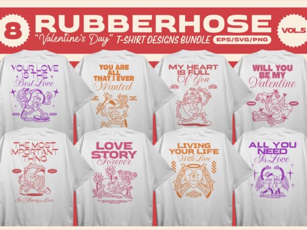 Rubberhose valentine’s day t-shirt designs bundle vol. 5