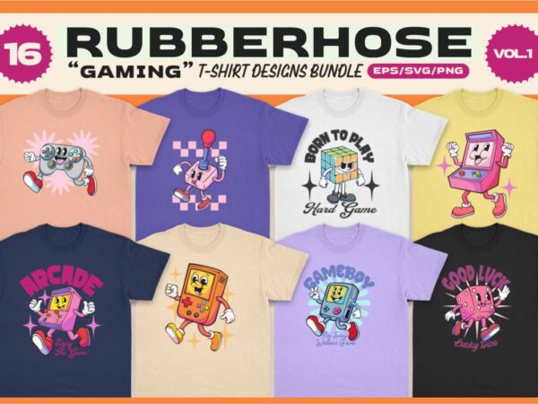 Rubberhose gaming t-shirt designs bundle vol. 1