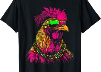 Mardi Gras Chicken Sunglasses Beads Farmer New Orleans Party T-Shirt