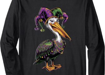 Mardi Gras Pelican Louisiana Parade Animal Lover Mens Womens Long Sleeve T-Shirt