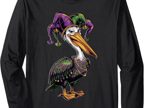 Mardi gras pelican louisiana parade animal lover mens womens long sleeve t-shirt