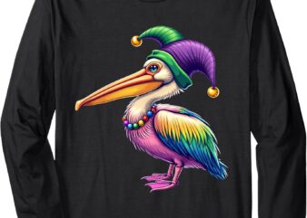 Mardi Gras Pelican Louisiana Parade Animal Lover Mens Womens Long Sleeve T-Shirt