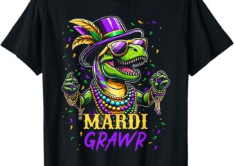 Mardi Grawr T Rex Dinosaur Mardi Gras Bead Costume Kids Boys T-Shirt