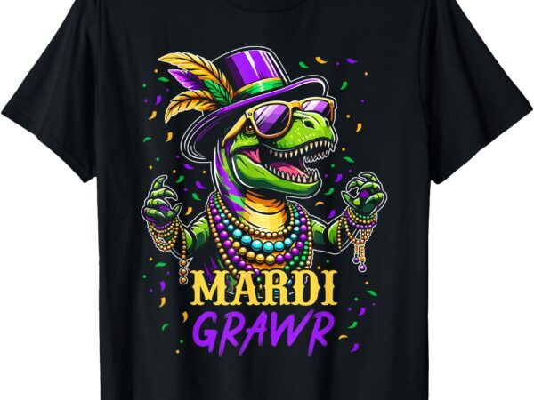 Mardi grawr t rex dinosaur mardi gras bead costume kids boys t-shirt