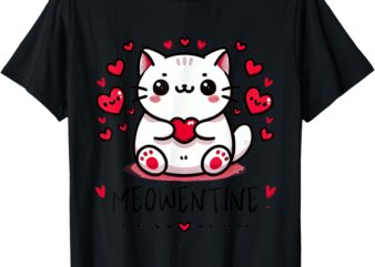 Meowentine Adorable Cat with Hearts Love-Themed T-Shirt