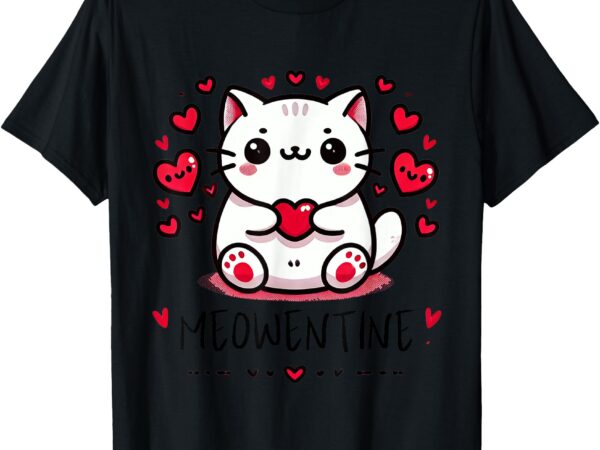 Meowentine adorable cat with hearts love-themed t-shirt