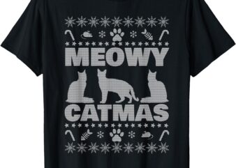 Meowy Catmas Ugly Christmas Funny Cat T-Shirt