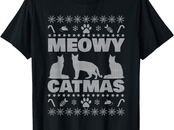 Meowy catmas ugly christmas funny cat t-shirt