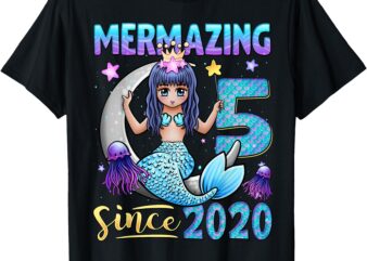 Mermaid Birthday Shirt 5 Years Old Mermaid 5th Birthday Girl T-Shirt