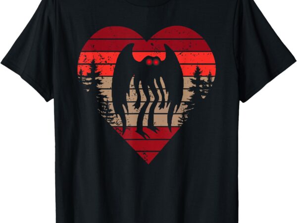 Mothman valentine’s day retro heart love mothman cryptid t-shirt