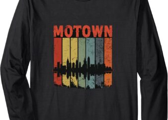 Motown Vintage Inspired Detroit City Skyline 50s 60s 70s Long Sleeve T-Shirt