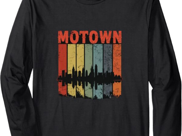 Motown vintage inspired detroit city skyline 50s 60s 70s long sleeve t-shirt