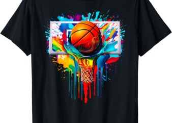 Multicolor Basketball Ball Slam Dunk Hoop Basketball Buckets T-Shirt