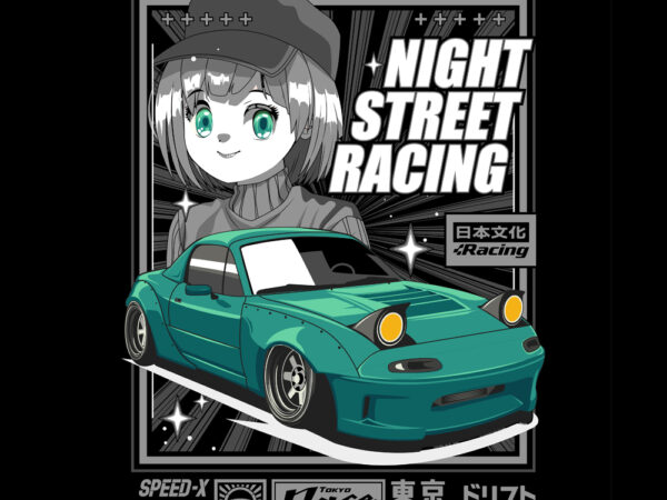 Night street racing T shirt vector artwork