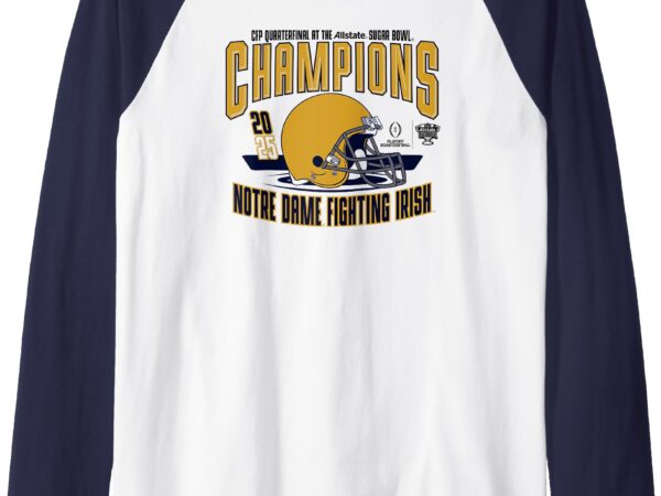 Notre dame fighting irish sugar bowl champs 2025 logo white raglan baseball tee T shirt vector artwork