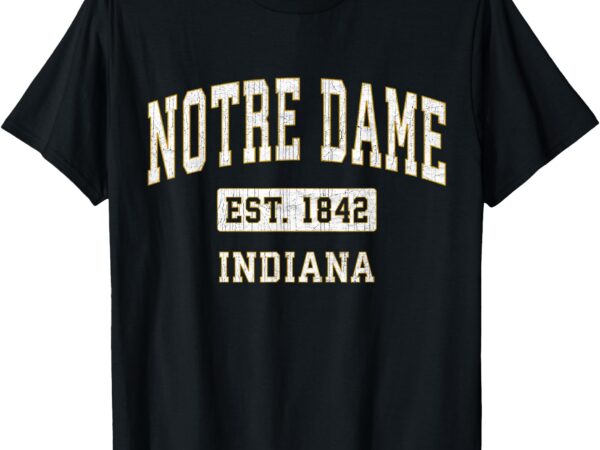 Notre dame indiana in vintage athletic navy sports design t-shirt