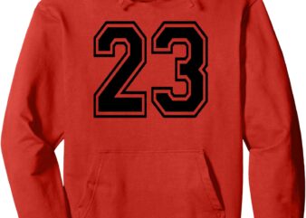 Number 23 College Sports Team front & back in black Pullover Hoodie