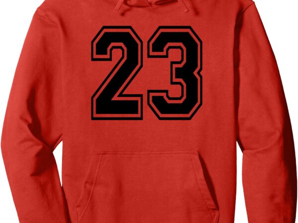 Number 23 college sports team front & back in black pullover hoodie T shirt vector artwork