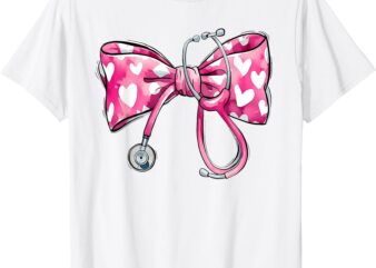 Nurse Stethoscope Bow Coquette Valentines Day Hearts Pink T-Shirt