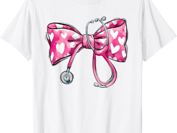 Nurse stethoscope bow coquette valentines day hearts pink t-shirt