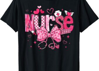 Nurse Valentines Day Cute Coquette Stethoscope Nursing Women T-Shirt