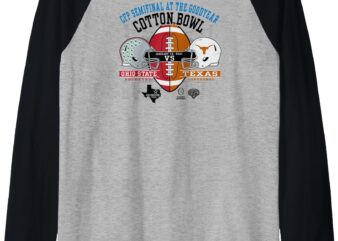 Ohio State vs Texas CFP Cotton Bowl 2024-25 Helmets Gray Raglan Baseball Tee