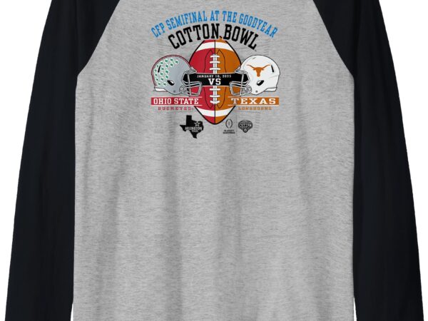 Ohio state vs texas cfp cotton bowl 2024-25 helmets gray raglan baseball tee t shirt design online