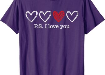 PS I Love You Day Valentine’s Day Purple Heart Women Men Kid T-Shirt