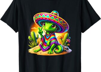 Peace Sign Hand Lizard In Sombrero Cinco De Mayo Costume T-Shirt