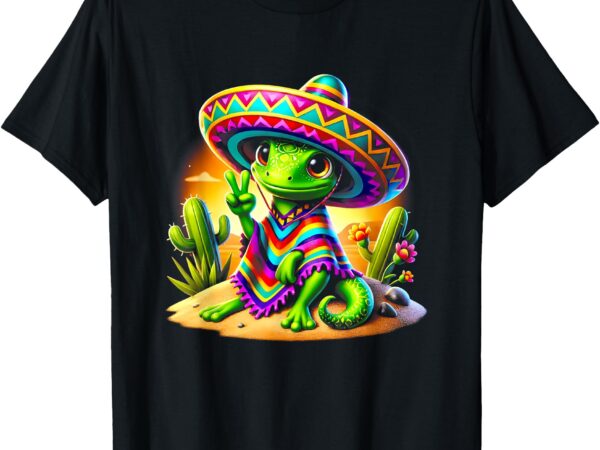 Peace sign hand lizard in sombrero cinco de mayo costume t-shirt